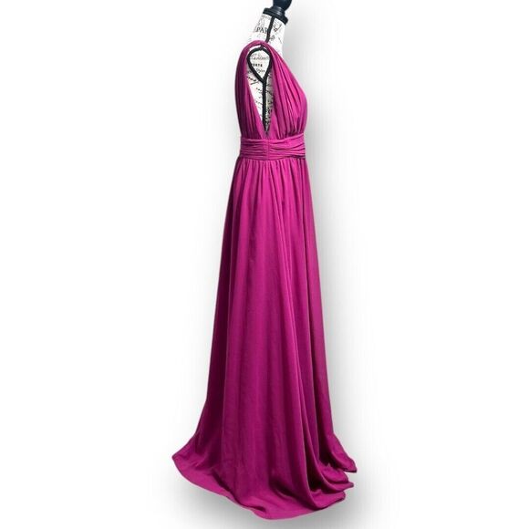 Lulus M Magenta Chiffon Maxi Dress Side Slit V-Neck Bridesmaid Wedding Guest - Picture 3 of 10